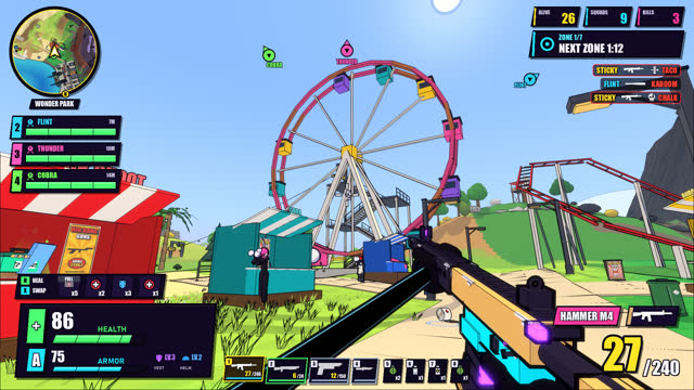 Wonder park with a ferris wheel and roller coaster